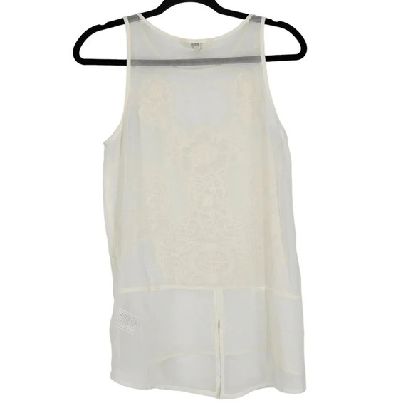 BB Dakota Tank Top Sheer Ivory Floral Embroidered Sleeveless Shirt - Picture 3 of 7